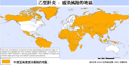 乙型肝炎2007年世界分佈圖